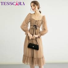 TESSCARA Women Spring Elegant Dot Mesh Dress Festa High Quality Long Vinatge Party Robe Femme Square Collar Designer Vestidos 2024 - buy cheap