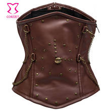 Punk Brown Leather Underbust Corset With Rivet Chain Steampunk Steel Boned Corsets Sexy Gothic Clothes Bustier Korsett For Women 2024 - buy cheap