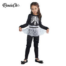 Roupa de halloween para crianças, fantasia de osso para meninas, vestido preto esqueleto de tutu 2024 - compre barato