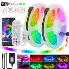 Светодиодная ленсветильник Tuya WiFi, управление музыкой, RGB, 12 В, 5050, СВЕТОДИОДНАЯ лента SMD RGB, 5 м, 10 м, 15 м, 20 м, гибкая светодиодная лента, светосветильник лента, светильник Светка 2024 - купить недорого