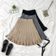 2021 Women Knitted Skirt Big Hem Ruffles  A-Line Skirts Womens Autumn Winter Korean Fashion Elastic High Waist Casual Mini Skirt 2024 - buy cheap