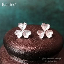 Bastiee-pendientes de plata de ley 999 con forma de flor de trébol, joyería de lujo hecha a mano, para mujeres 2024 - compra barato