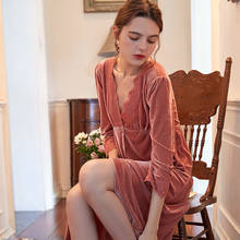 Autumn Winter Nightgown Women's Velvet Sleepwear V-Neck Lace Sexy Romantic Long Sleeve High Waist Warm Nightd Home Clothes 2024 - buy cheap