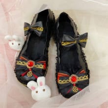 Black Sweet Soft Girl Fairy Lace Bow Small Shoes Low Heel Flats  sweet lolita shoes tea party kawaii princess kawaii cos loli 2024 - buy cheap