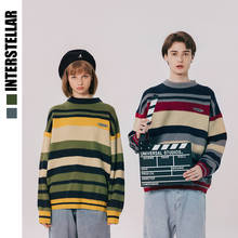 Patchwork Striped Knitted Jumpers High Quality Sweaters Streetwear Hip Hop Harajuku Casual Pullover Knitwear Mens Fashion Tops 2024 - buy cheap