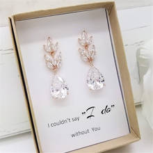 Custom Bridesmaid Earrings,Bridal Party Gift,Wedding Earrings with Long leaves,ROSE GOLD Teardrop Cubic Zirconia Crystal Earring 2024 - buy cheap