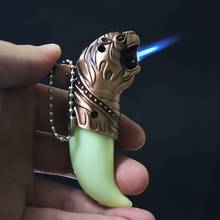 Новые творческие фонарь Зажигалка Газ Бутан турбо-зажигалка ветрозащитный Дракон Клык Тигра брелок-зажигалка для ключей Подвеска для сигары трубы 2024 - купить недорого