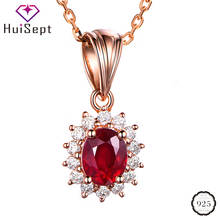 HuiSept Fashion Necklace 925 Silver Jewelry Oval Ruby Sapphire Zircon Gemstone Pendant Accessories for Women Wedding Engagement 2024 - buy cheap