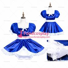 fondcosplay adult sexy cross dressing sissy maid short blue satin dress lockable Uniform jumpsuits rompers Tailor-made[G3776] 2024 - buy cheap