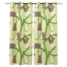 Cartoon Animal Sloth Green Branch Room Curtains Large Window Curtain Bathroom Kitchen Bedroom Drapes Decor Curtain Panels 2024 - buy cheap