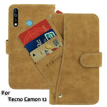 Carteira de couro tecno camon 12 caso 6.52 "flip retro luxo frente slots cartão casos capa negócios magnético telefone sacos 2024 - compre barato