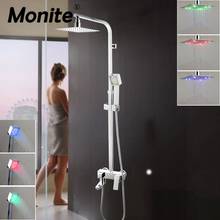 Monite LED 8 Inch Bathroom Shower Set Bathtub Faucet Solid Brass Shower Mixer Tap Chrome Polish Bath Mixer Tap Shower Head 2024 - buy cheap