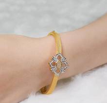 925 prata esterlina jóias lindo flor de ouro pulseira moda oco círculo geométrico pulseira casamento prata aberto manguito bangle 2024 - compre barato