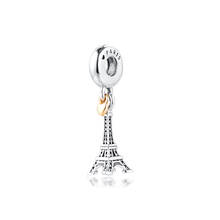 Se encaixa para pandora pulseiras torre eiffel encantos com 14k coração de ouro real 100% contas de prata esterlina frete grátis 2024 - compre barato