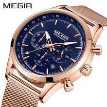 MEGIR Mens Watches Top Brand Rose Gold Stainless Steel Wrist Watch for Man Waterproof Business Quartz Watches Relogio Masculino 2024 - buy cheap