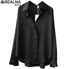 Black Imitation Silk Blouse Women 2022 Fashion Elegant Green Button Up Poplin Shirts Korean Lady Office Satin Top Chemise Femme 2024 - buy cheap