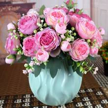 Best Selling Beautiful Rose Peony Artificial Silk Flowers Small White Bouquet Home Party Winter Wedding Decoration Fake Flowers 2024 - buy cheap