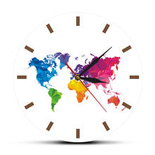 Reloj de pared grande y colorido con mapa del mundo, cronógrafo de pared con estampado de barrido silencioso, puntero de MDF, decoración para sala de estar 2024 - compra barato