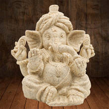 Estatua de Dios del elefante de la India, Ganesha de piedra arenisca, adorno religioso con cabeza de elefante, escultura de Buda Feng Shui, manualidades para el hogar 2024 - compra barato