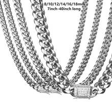 News Stainless Steel Curb Cuban Miami Chain Necklace Boys Mens Fashion Jewelry Rhinestone Clasp Link Silver Color Necklace 2024 - buy cheap