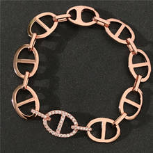 Umgodly luxo pulseira de alta qualidade rosa ouro cor marinheiro fivela pulseira zircônia pedras feminino jóias presente 2024 - compre barato