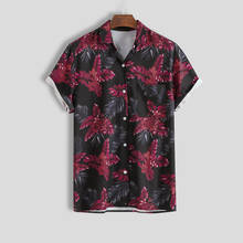 3xl плюс размер рубашка с коротким рукавом мужская разноцветная блуза с коротким рукавом свободные рубашки с принтом Листьев Повседневные топы для мужчин Chemise Homme 2024 - купить недорого