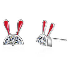 Bonito pequeno luxo bling vermelho coelho zircon 925 prata esterlina brincos para as mulheres coreano moda dos desenhos animados jóias presentes 2024 - compre barato