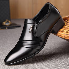 Brand PU Leather Fashion Men Business Dress Loafers Pointy Black Shoes Oxford Breathable Formal Wedding Shoes yjm89 2024 - buy cheap