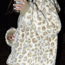 Jaqueta feminina de pele sintética, casaco feminino inverno estampa de leopardo imitação de pele, sobretudo solto 2024 - compre barato
