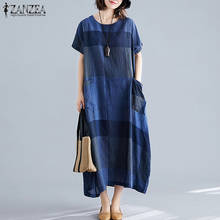ZANZEA Fashion Womens Check Sundress Summer Dress Short Sleeve Maxi Vestidos Female Casual Dress  O Neck Plaid Robe  2024 - buy cheap