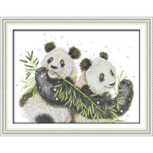 Everlasting Love Two Pandas Chinese Cross Stitch Kits  Ecological Cotton Stamped Printed 11CT DIY New Year Decorations For Home 2024 - buy cheap