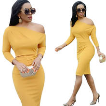 New Style Yellow Dress Long Sleeve Slim Hip Women Autumn Dress Slash Neck Solid Pencil Bodycon Dress LD8165 2024 - buy cheap