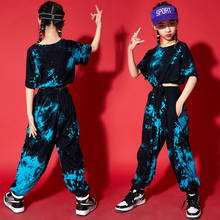 Одежда в стиле хип-хоп для резинки для девочек из хлопка футболка с короткими рукавами Топы и штаны в стиле хип-хоп для Танцевальный костюм для джаза шоу на сцене уличная одежда BL6187 2024 - купить недорого