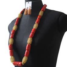 Dudo Store 36 Inches Original Coral Beads Jewelry Set Gold Beaded Divider Dubai Necklace Set Long Design Bridal Set 2024 - buy cheap