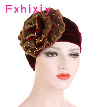 Turbante Floral con cuentas de terciopelo para mujer, gorro con ribete de malla, Bandanas para la cabeza, gorros para quimio y cáncer, pañuelo para la cabeza, novedad 2024 - compra barato