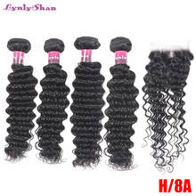 Lynlyshan Deep Wave Human Hair Bundles With Closure 5 pcs/lot Brazilian Hair Weave Bundles With Closure Remy Hair Extension 2024 - buy cheap