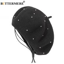 BUTTERMERE Winter Hats For Women Berets Wool Black Painter Cap Female Pearl Vintage Warm French Berets Ladies Soft Artist Cap 2024 - buy cheap