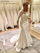 Vestido de noiva, vestido de noiva com renda, mangas 3/4, vestido de noiva para casamento 2024 - compre barato