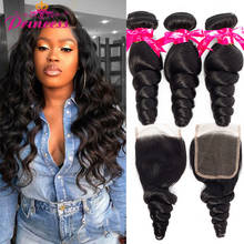 Beautiful Princess Loose Wave Bundles With Closure Brazilian Bundles With Closure Remy Human Hair 3 Bundles With Lace Closure 2024 - buy cheap