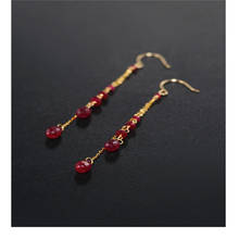 DAIMI Faceted Water Drop Ruby Earline Female Day gemstones Genuine Yellow 18K Gold Long Earring Gift 2024 - buy cheap