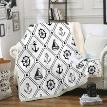 Marine Sherpa Fleece Blanket Compass Plush Throw Blanket Anchor Sailboat Home Decor Fur Bedspreads 2024 - buy cheap