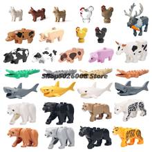 Animais de fazenda galinhas, cães, ovelhas, selva, ursos tigre, tubarões marinhos, bloco de construção, brinquedo, presente infantil, moc 2024 - compre barato