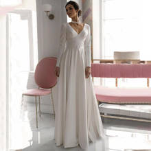 Bohemian Wedding Dress 2021 A-Line V-Neck  Floor Lenght Button Backless Long Sleeve Jersey Bride Gowns Custom Made 2024 - buy cheap