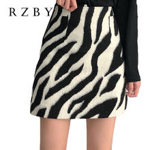 Saia com cintura alta e estampa zebra, saia curta de lã coreana, moda feminina, rzby199, outono 2020 2024 - compre barato