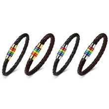 Boniskiss Gay Pride Rainbow Magnetic Bracelet Black Brown Genuine Braided Leather Bracelet Women Men Stainless Steel Lover Gift 2024 - buy cheap