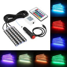 Car RGB LED Strip 4*9pcs SMD 5050 10W Car Interior Decorative Atmosphere Strip Auto RGB Pathway Floor Light Remote Control 12V 2024 - buy cheap