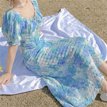 Verão elegante vestido floral francês impressão vintage casual sexy vestido longo feminino elegante chique com decote em v festa vestido de praia 2021 2024 - compre barato