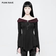 PUNK RAVE Gothic Gorgeous Long Sleeve Lace Edge T-Shirt Ladies Vintage Visual Kei Fashion Tops With Detachable Gothic Brooch 2024 - buy cheap