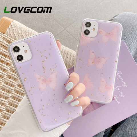Buy Lovecom Cute Purple Butterfly Phone Case For Iphone 12 11 Pro Max 12 Mini Xr X Xs Max 7 8 6 Plus Soft Epoxy Gold Foil Back Cover In The Online