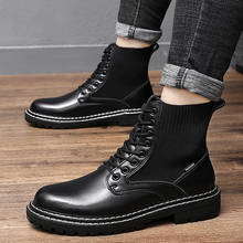 New Men black Chelsea Boots Ankle Boots Fashion Brand Design Leather Quality Slip-On Motorcycle Boots Man Warm Plus Size 38-46 2024 - buy cheap